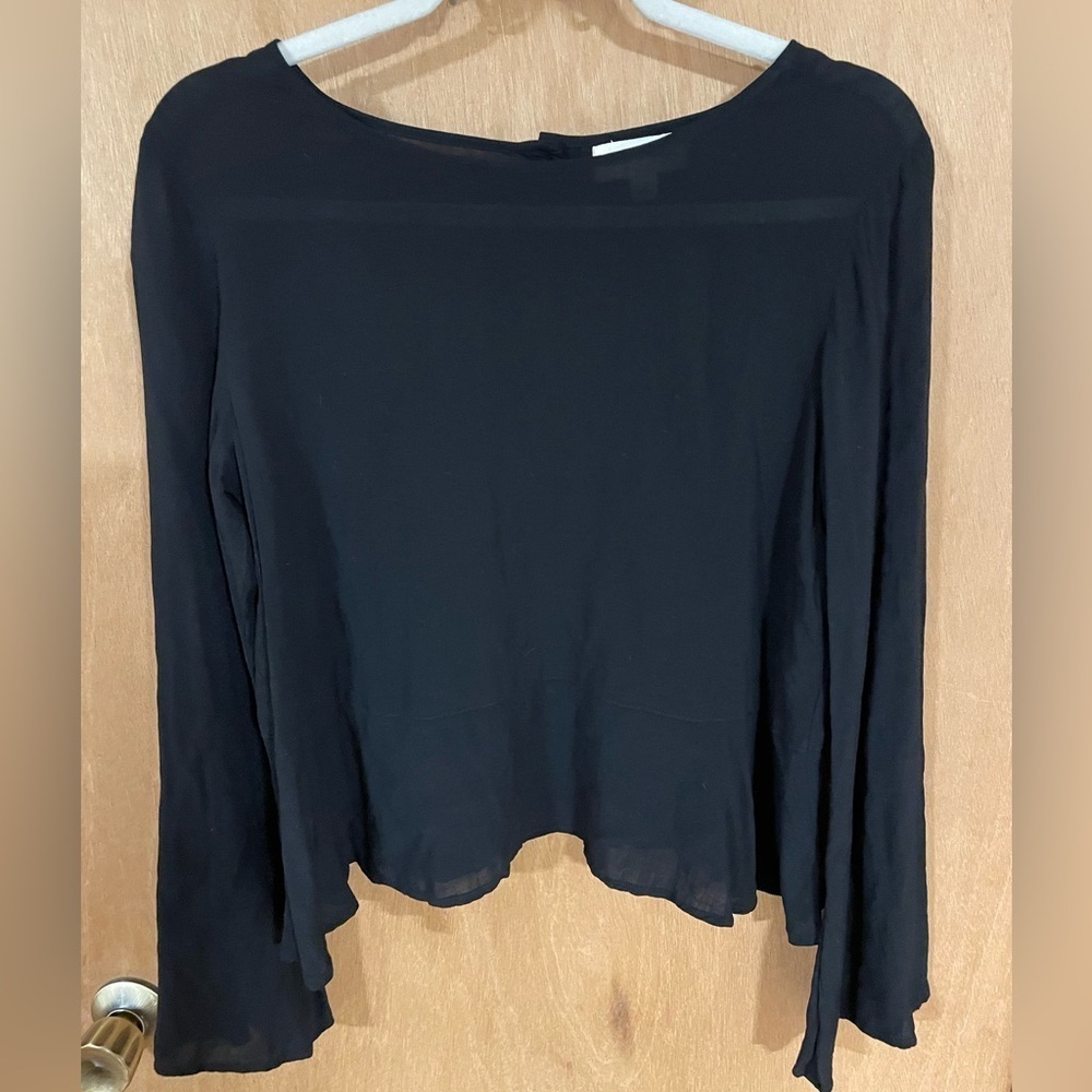 #5- CLOTH AND STONE- bell sleeve rayon top with button back detail